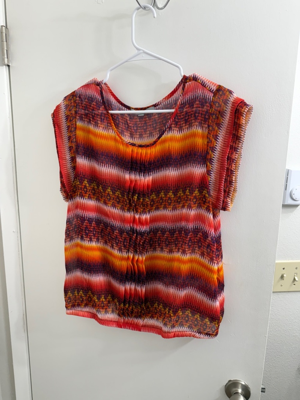 NY Collection Multicolor Chevron-Style Short Sleeve Top - Red, Orange, Purple